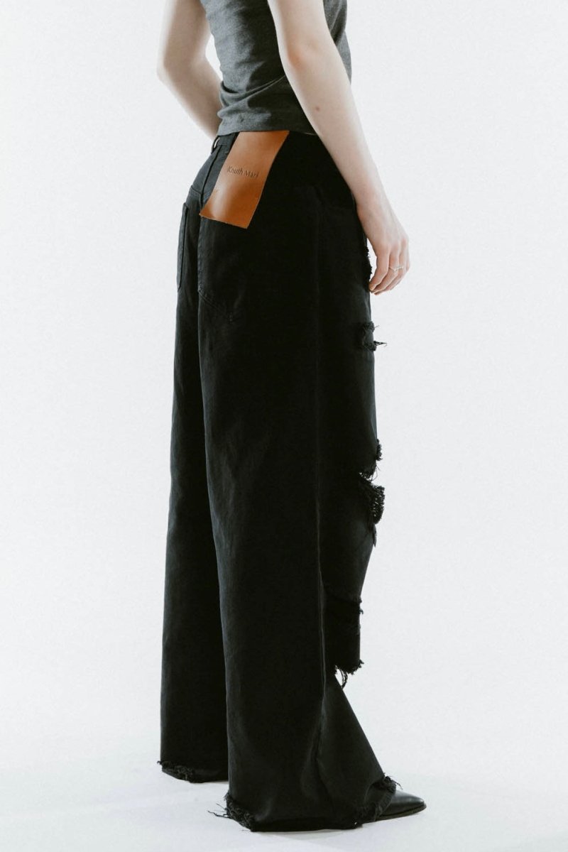 damage denim pants(unisex)/blackblack | KNUTH MARF