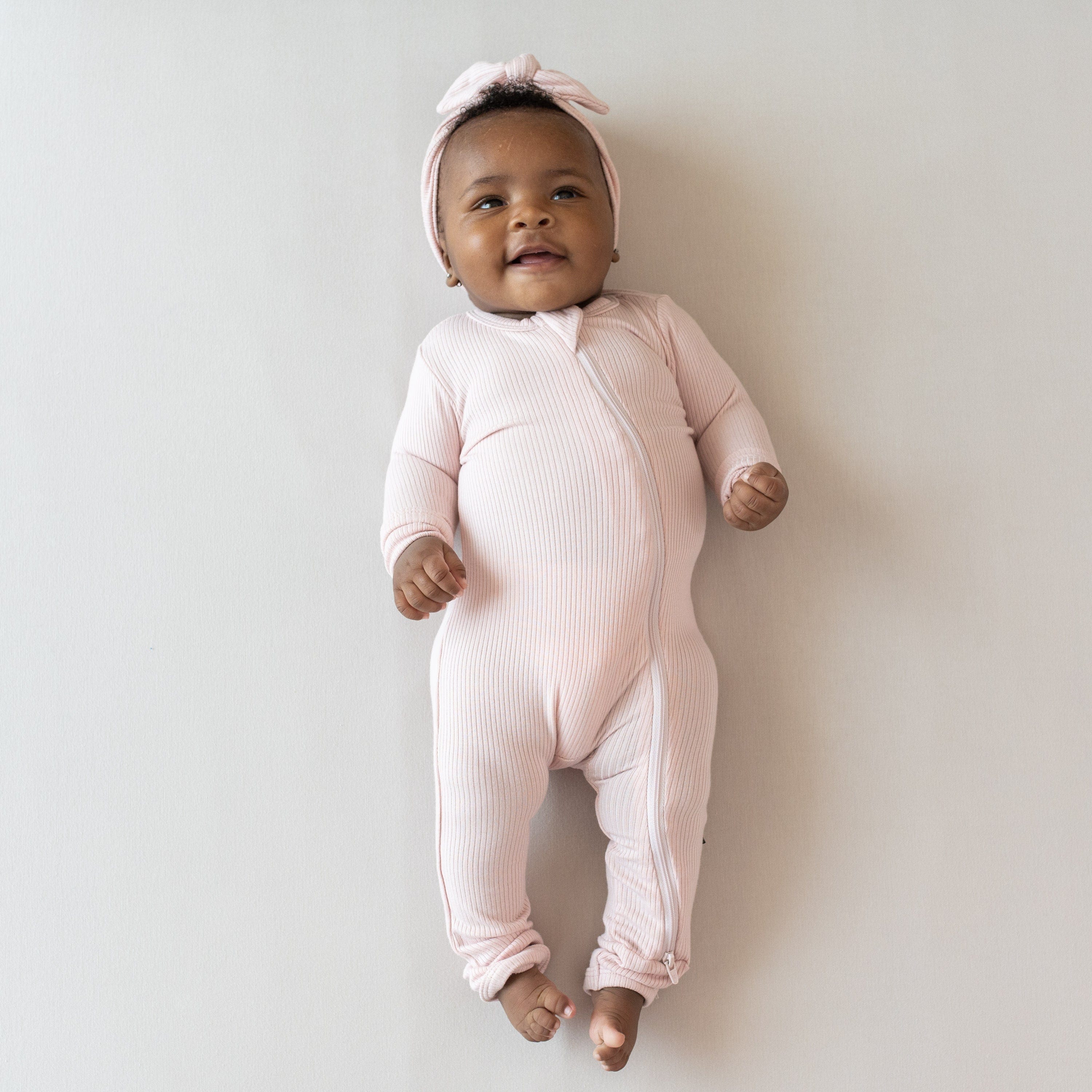 Ribbed Zipper Romper in Blush | Bamboo Romper | Kyte Baby