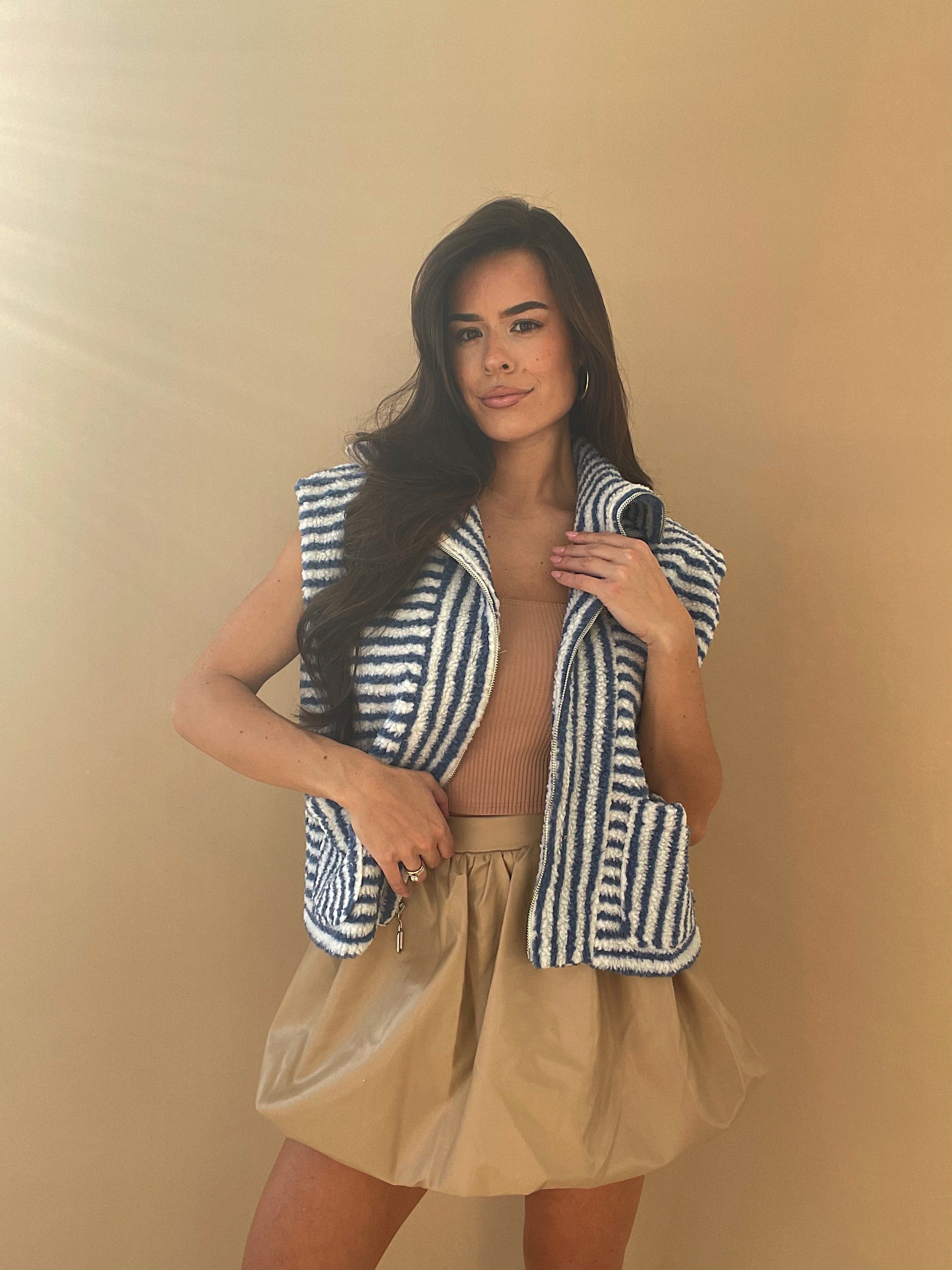 Oversized Striped Vest | Front Zipper Vest | Lane 201