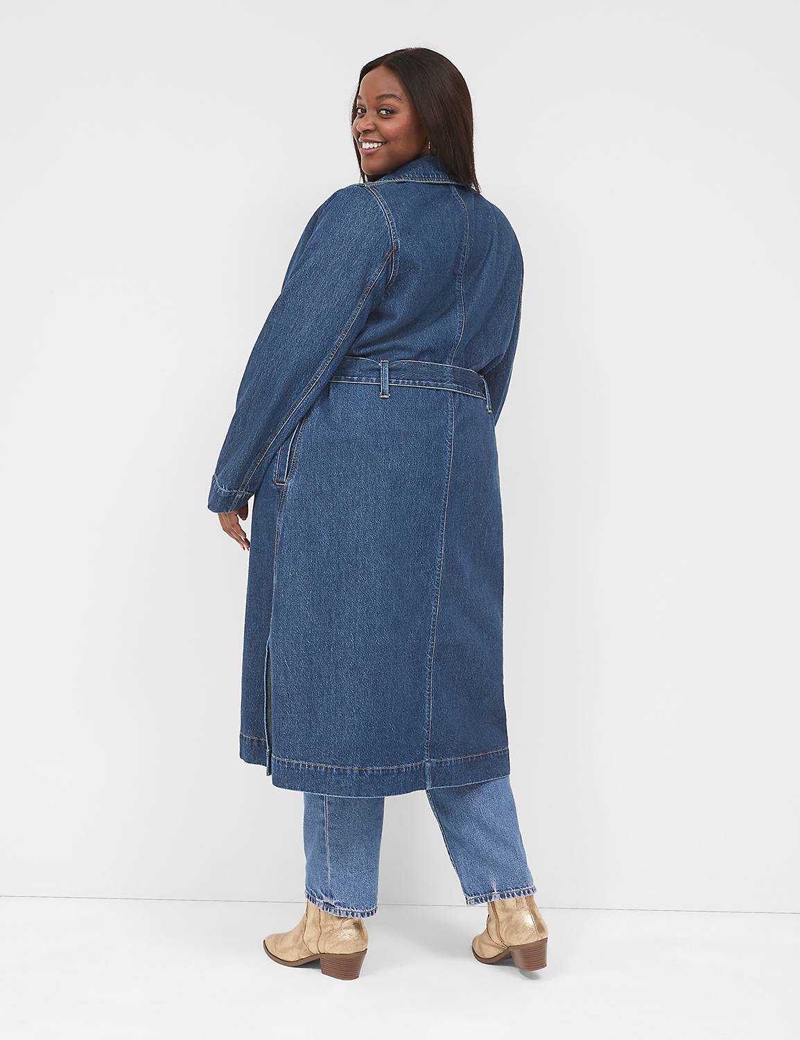 DENIM TRENCH COAT- DARK WASH 114194 | LaneBryant