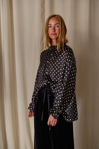 Ribbon Shirt | Black Polkadot Silk Charmeuse – Lan Jaenicke