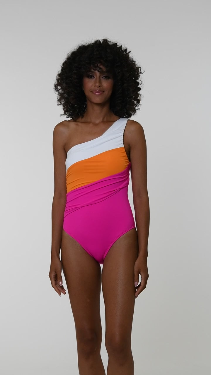 Island Goddess Shirred One Shoulder One Piece - Black - FINAL SALE