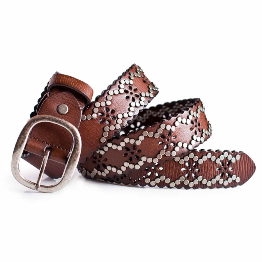 Vintage Studded Belt ZigZag Studs Real Leather | Women's Studded