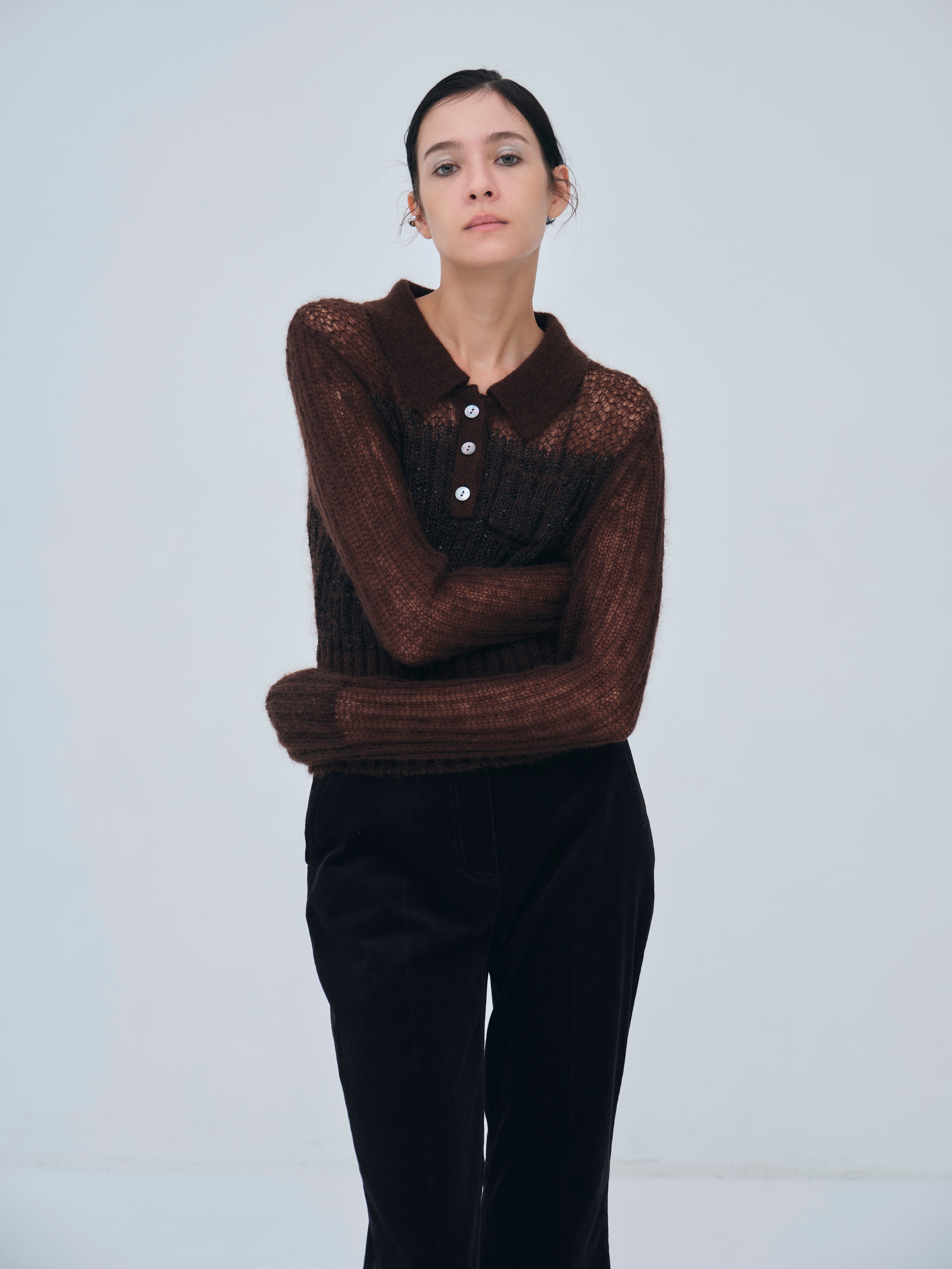 Sequin Sheer Polo Knit – L'AUBE BLANC