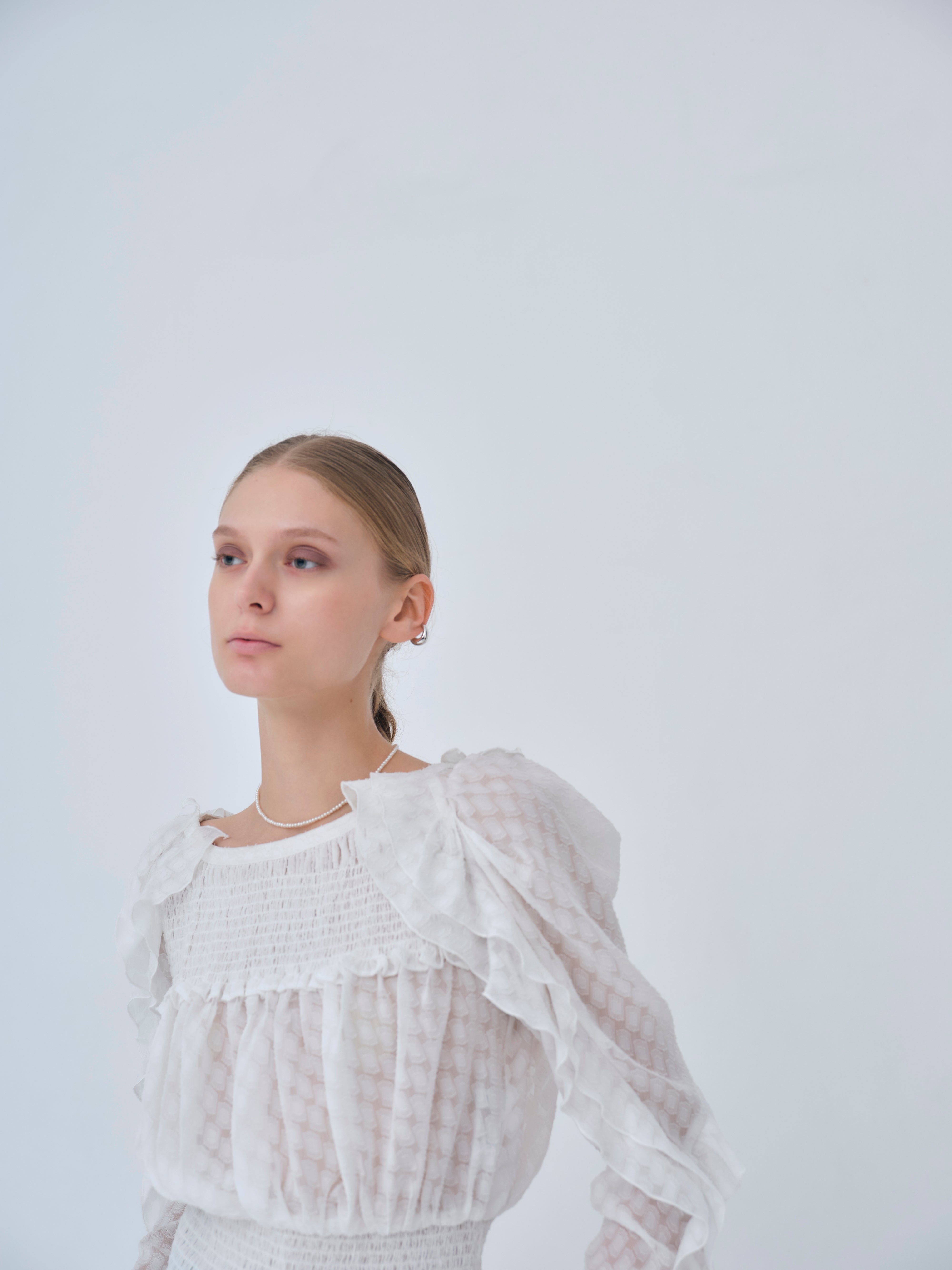 Sheer Jacquard Frill Blouse – L'AUBE BLANC