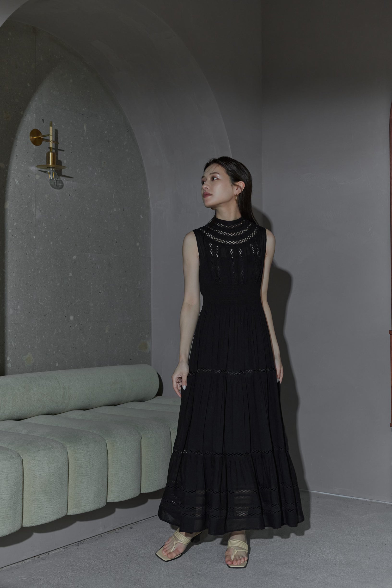 Yoke lace tiered dress – L'AUBE BLANC