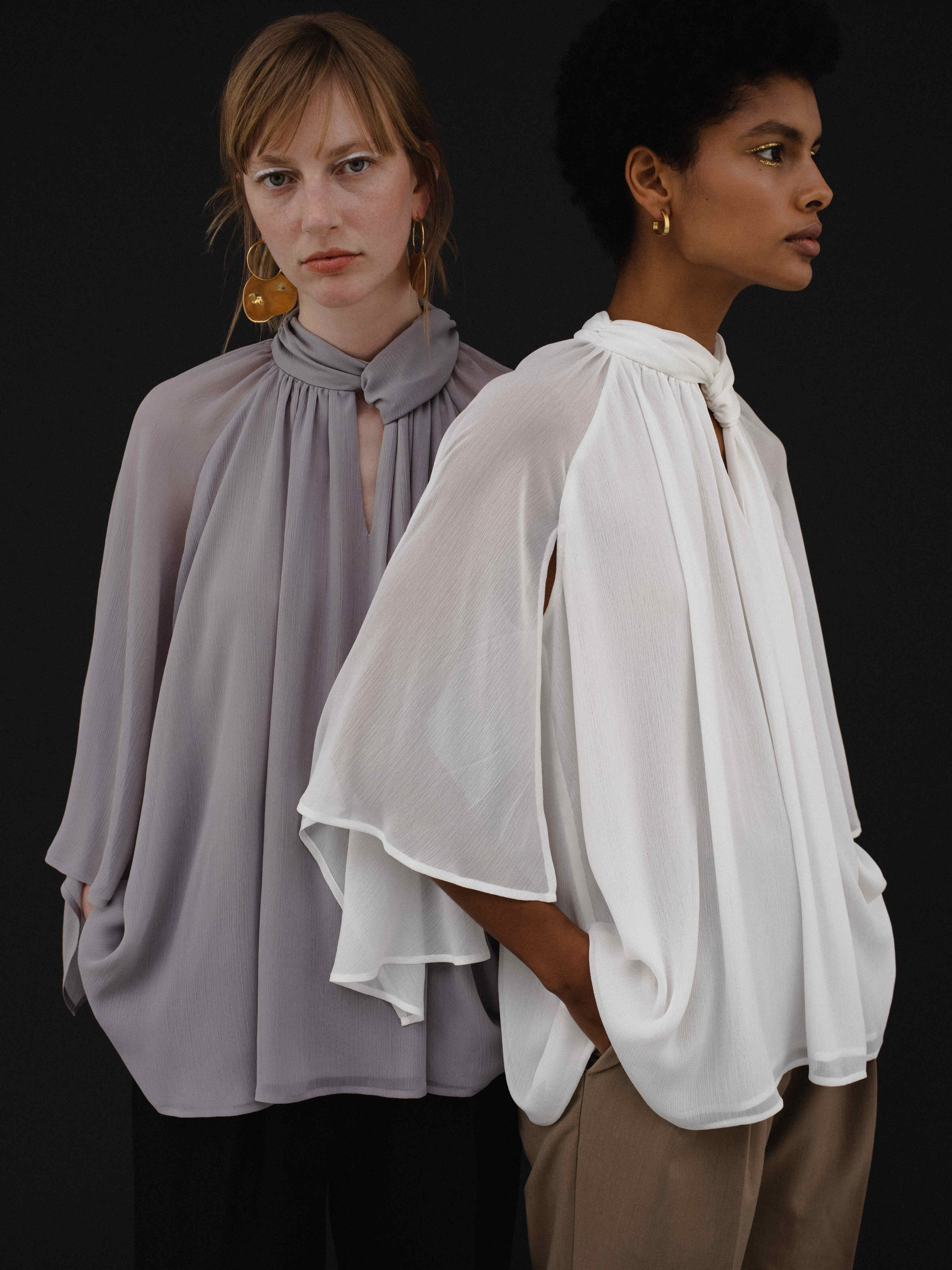 Cape sleeve Chiffon Blouse – L'AUBE BLANC