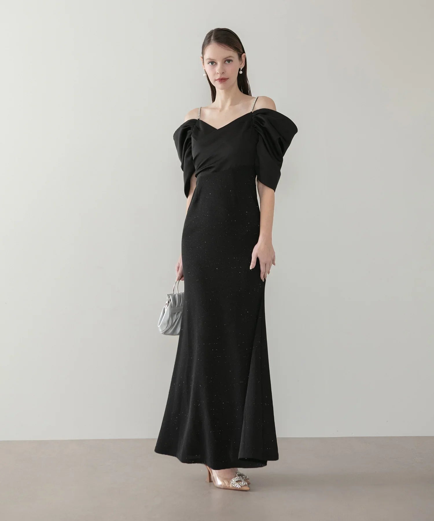 LEJA LUXE】ビジューストラップタックオフショルダーマーメイド