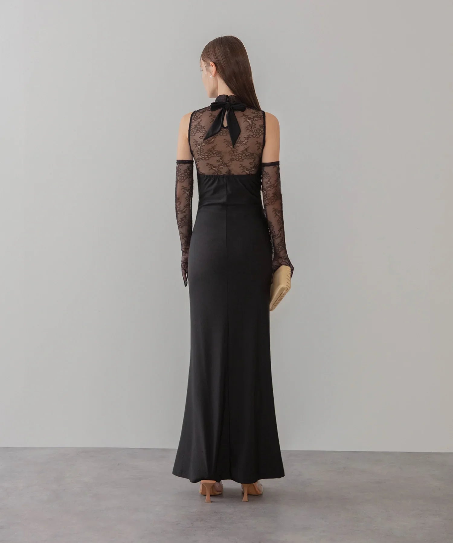 LEJA LUXE】2WAYシアーレースグローブクラシックブラックマーメイドドレス