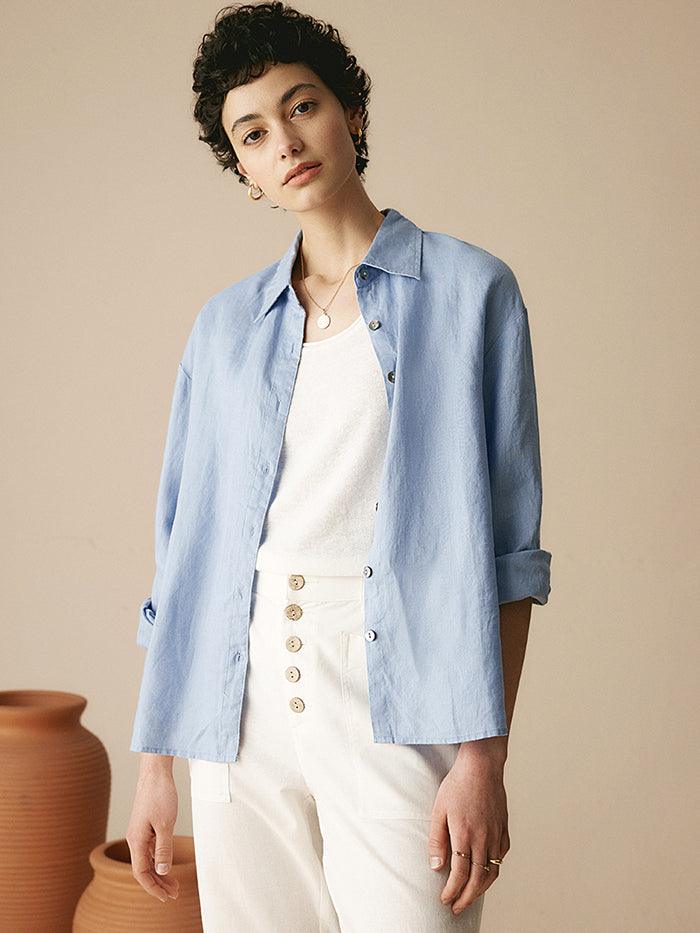 Linen Classic Leisure Shirt | Women's Periwinkle Button-Down Top