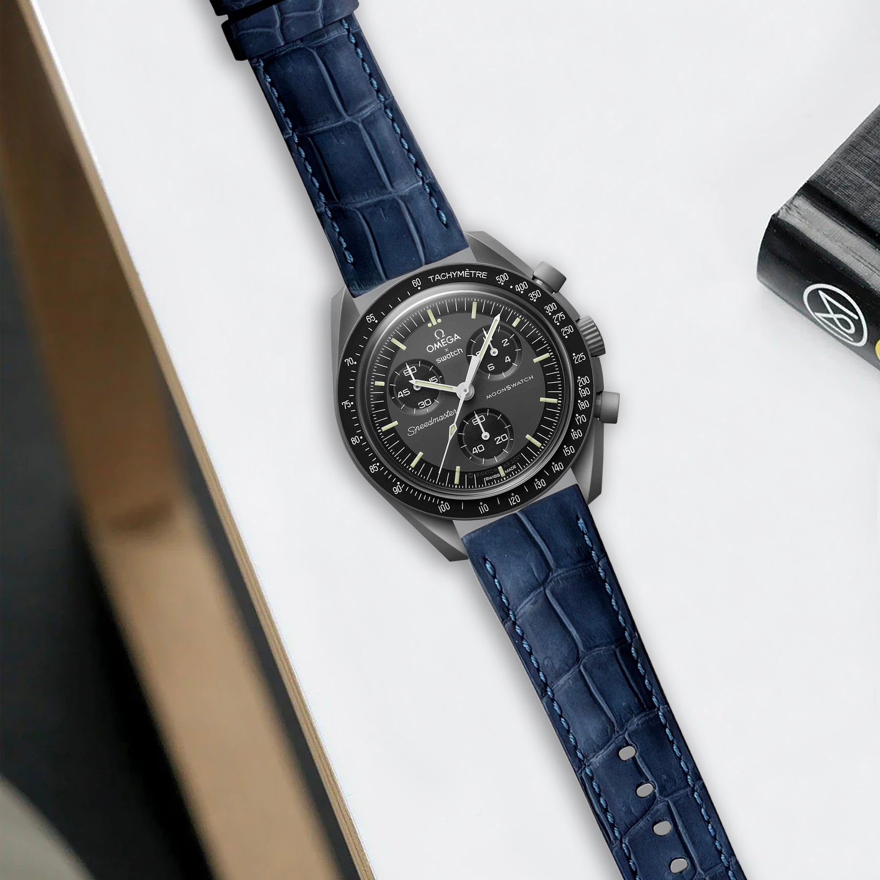 Omega MoonSwatch X Swatch Straps - Croco Nubuck Navy Blue – Liger