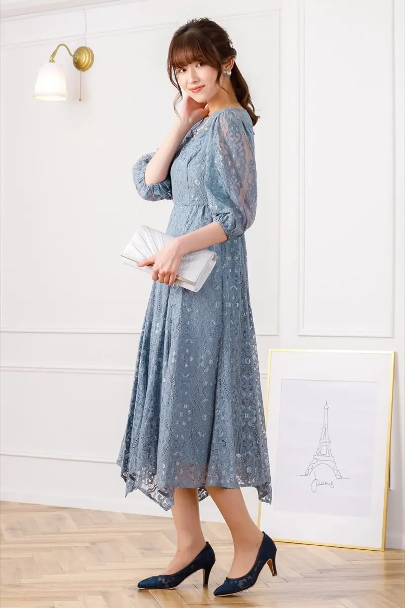 グレイッシュブルーのイレヘムレースドレス | Dorry doll | M | 結婚式