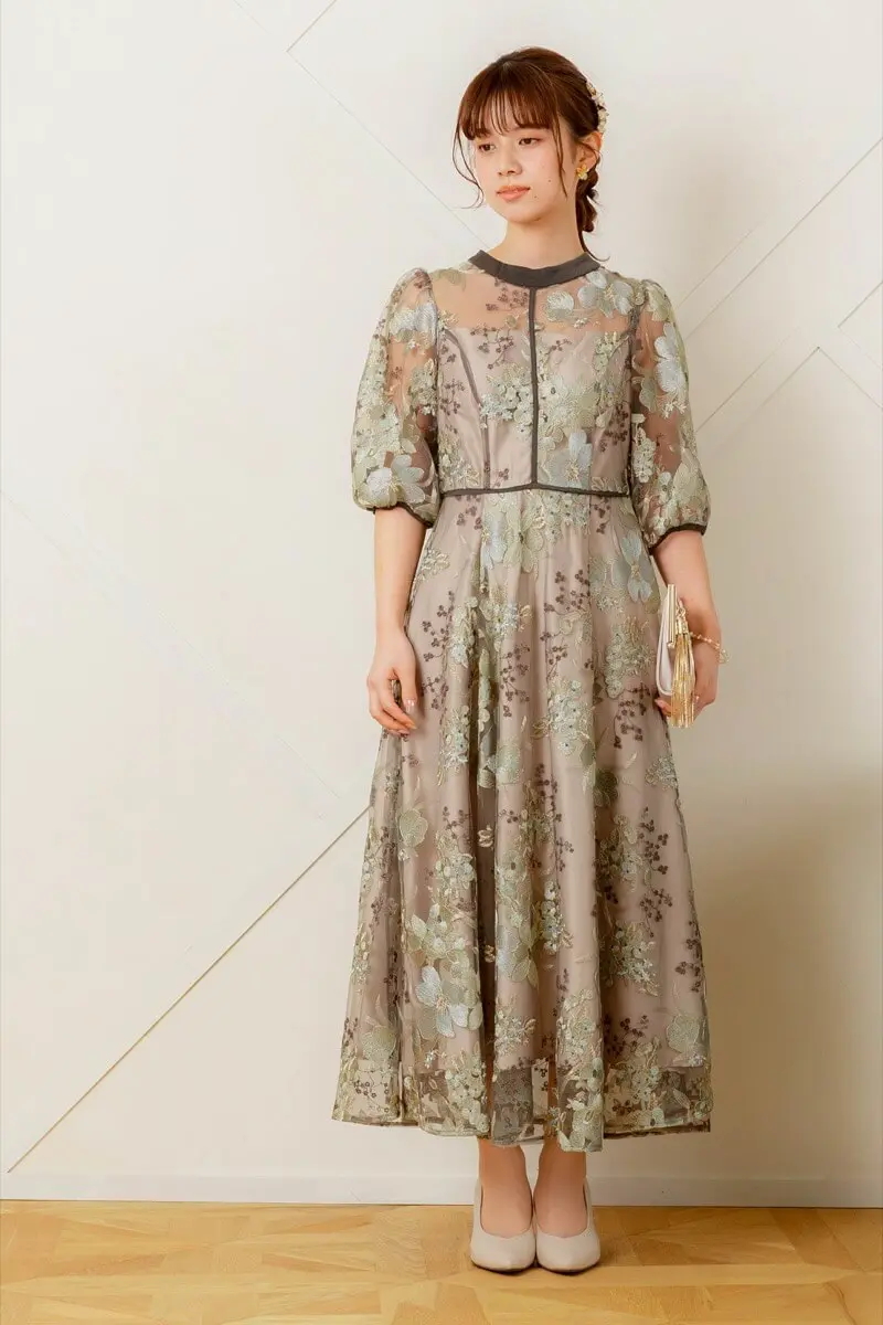 グリーンのフラワーエンブロイダリードレス | Dorry doll | M | 結婚式