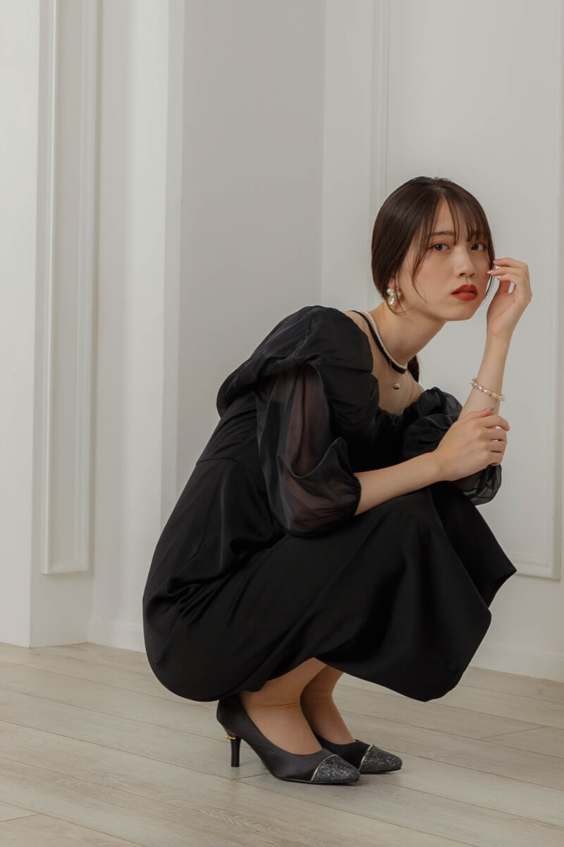 ブラックのオフショルダーバルーンドレス | LE' RURE | M | 結婚式