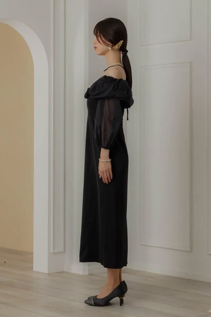 ブラックのオフショルダーバルーンドレス | LE' RURE | M | 結婚式