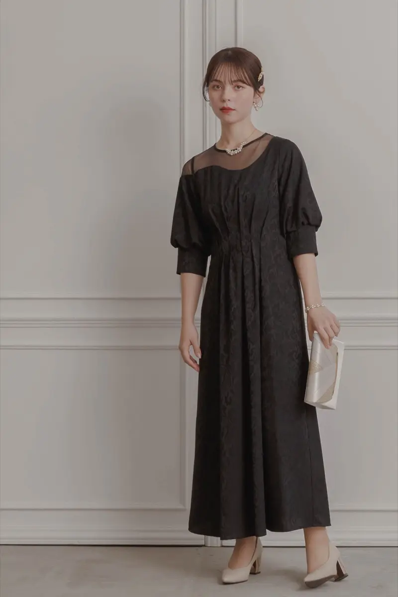 ブラックのイレギュラーデコルテドレス | LE' RURE | M | 結婚式