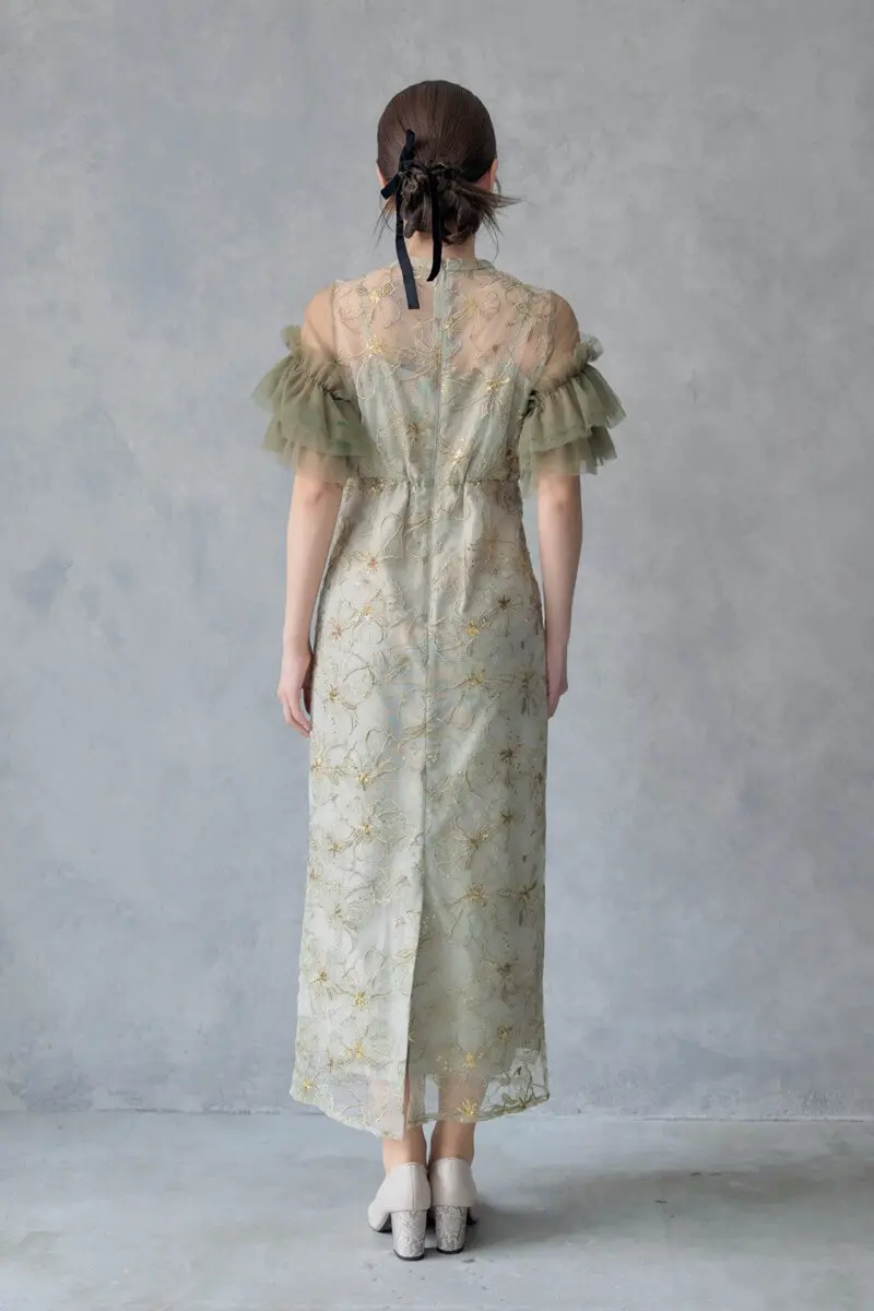 ライトグリーンのスパンコール刺繍レースドレス | ANDRESD | M | 結婚