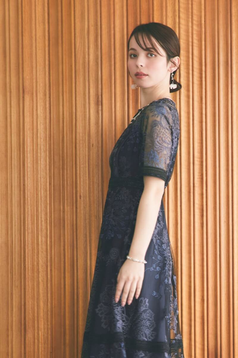 ネイビーのラダーレースドレス | Dorry doll | M | 結婚式パーティーの