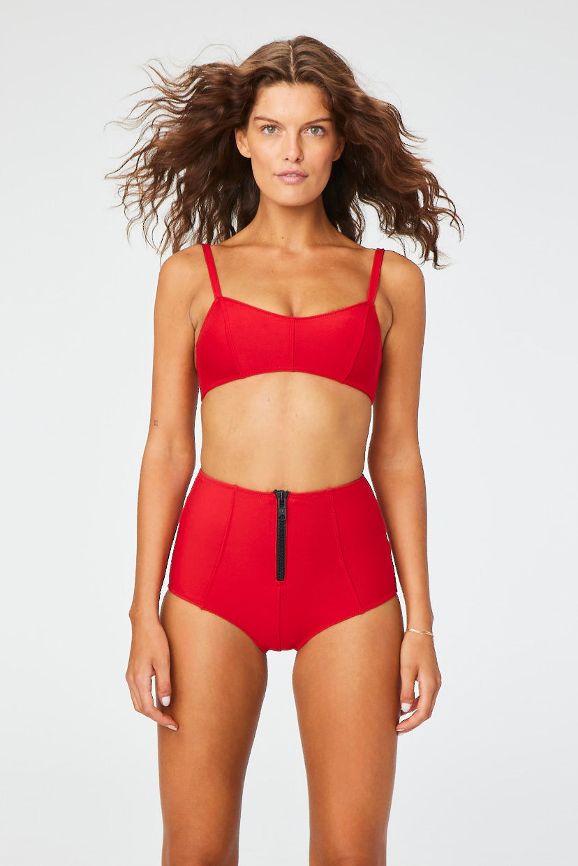 THE GENEVIEVE ZIP-HIGH WAIST BIKINI in RED NEOPRENE – Lisa Marie
