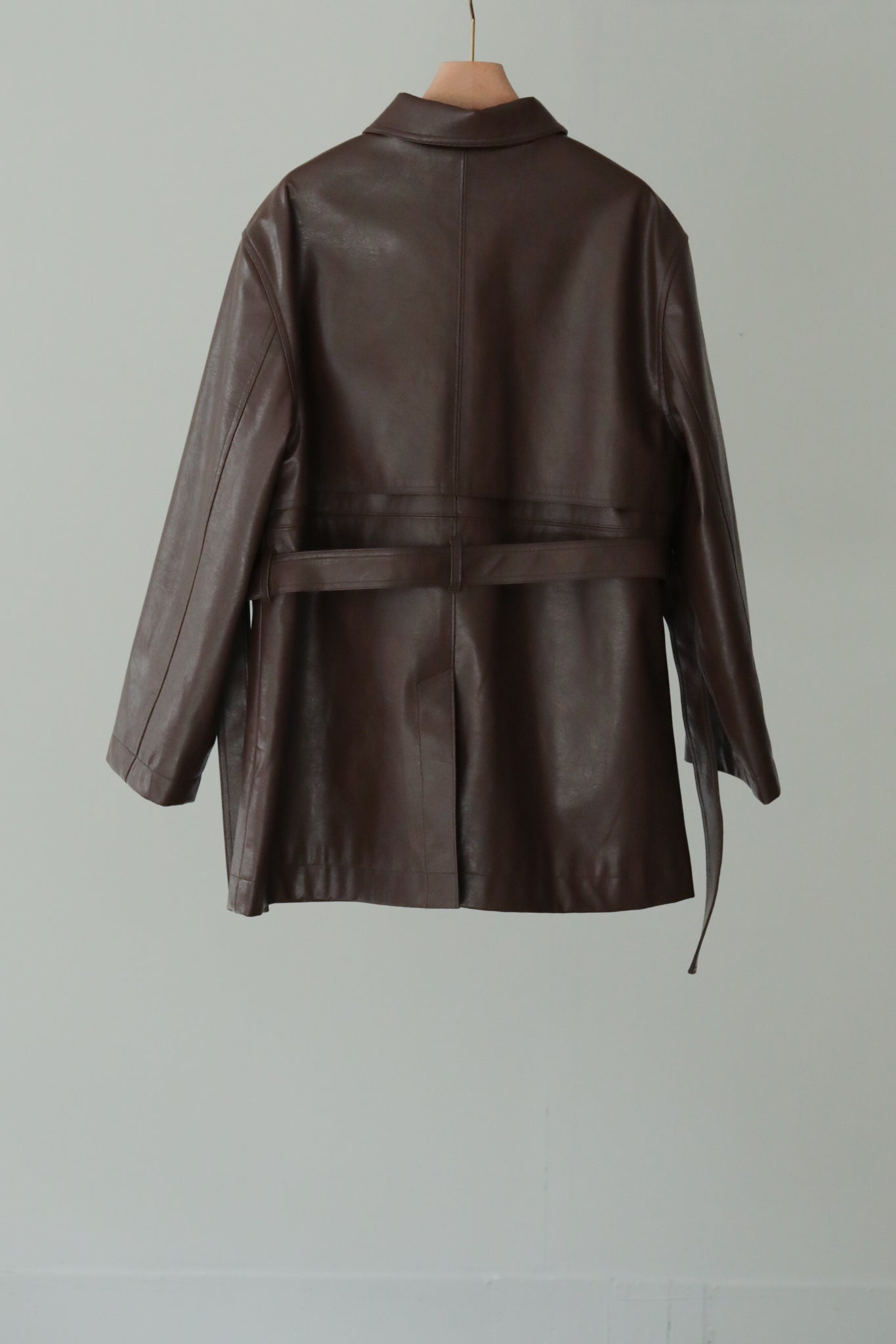 Vegan Leather Belted Jacket（ls34397J）