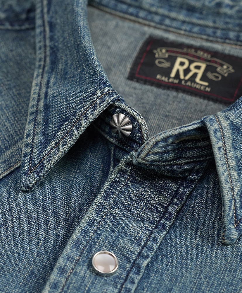スリム フィット デニム ウエスタン シャツ(L(MEN) ダークウォッシュ): RRL