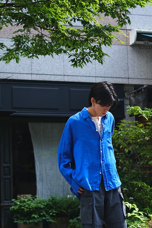 CORDINGS-Vintage Linen Shirt [Cobalt Blue/Navy/White]