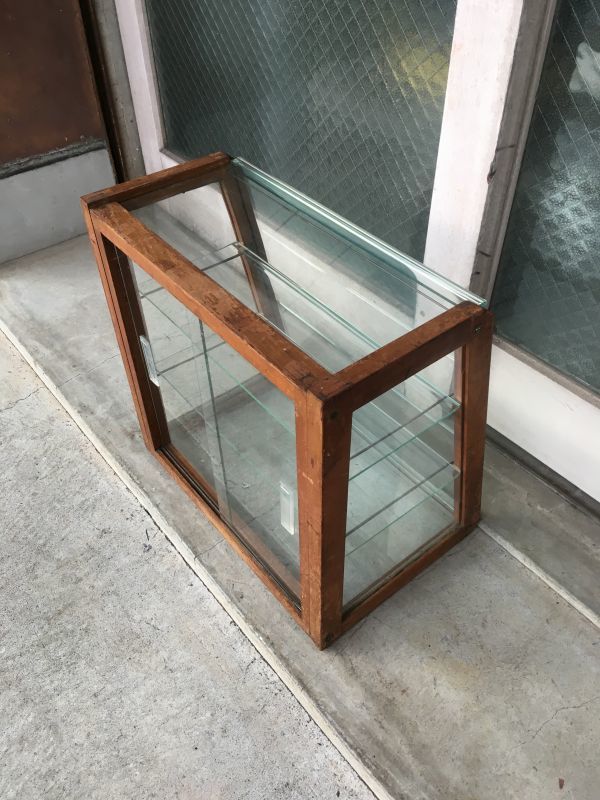 1940'S 50'S 木製枠 全面ガラス ショーケース 展示ケース ディスプレイ