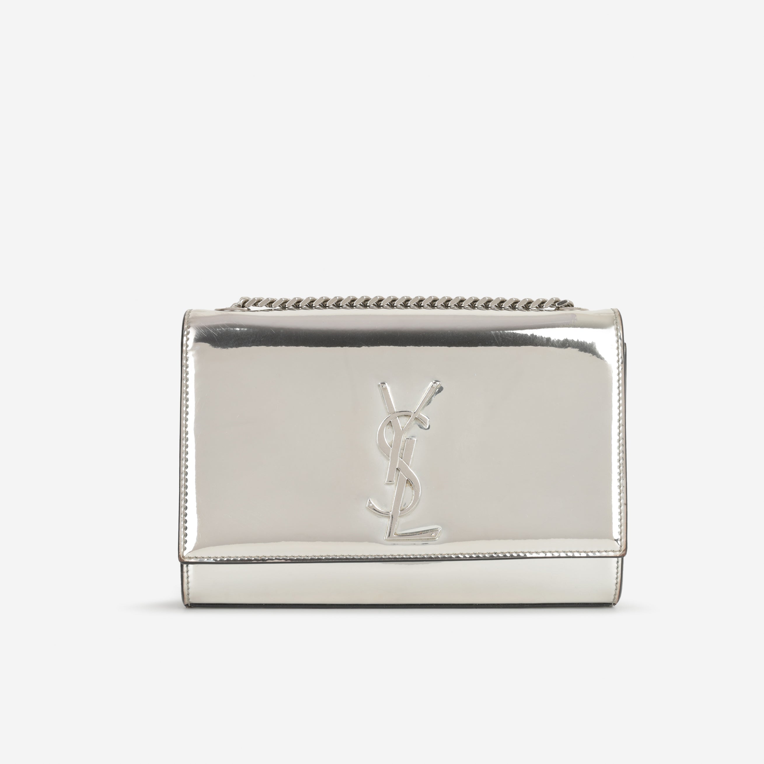 Saint Laurent Small Kate - Silver Patent Calfskin | Silver