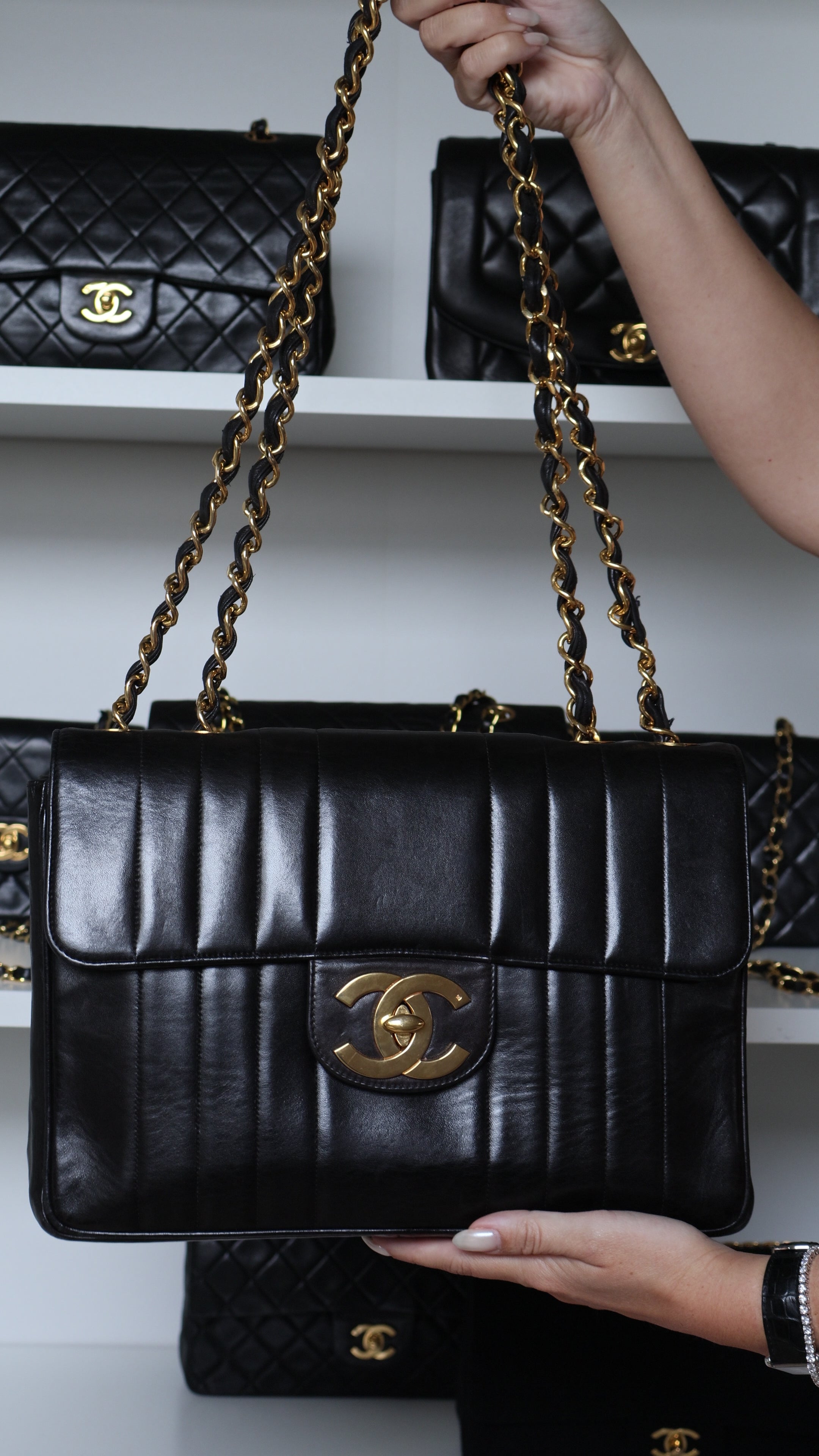Chanel Jumbo Single Flap Zwart Lamsleer Goud Hardware