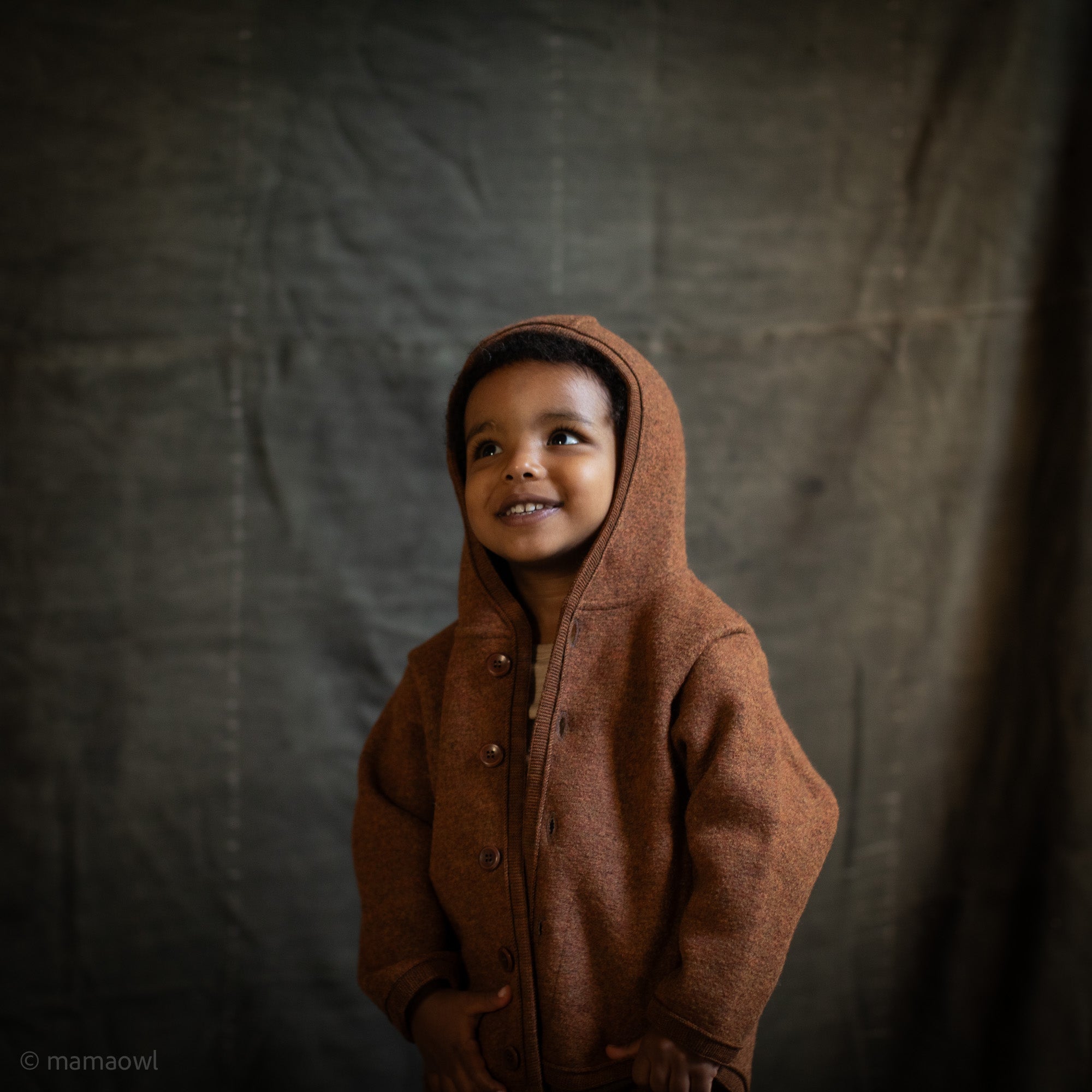 Baby/Kids' Boiled Merino Wool Jacket in brown - sizes 6 mth-10 yrs