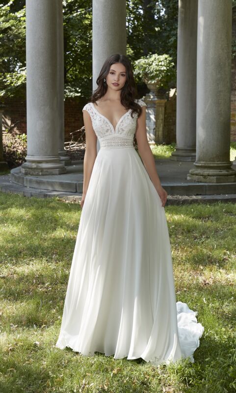Mori Lee 4157 Polly Lace Bodice Cap Sleeves Wedding Gown