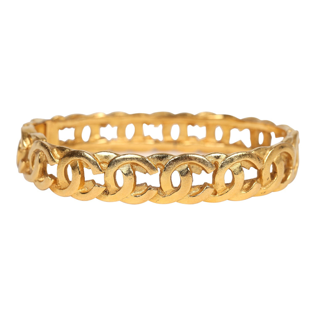 Vintage Chanel 24K Gold Plated CC Bangle Bracelet