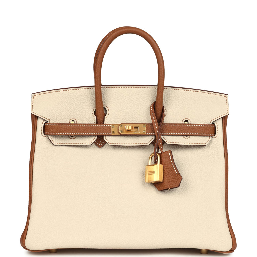 Hermes HSS Bi-Color Jaune Ambre and Craie Togo Birkin 25cm BGHW