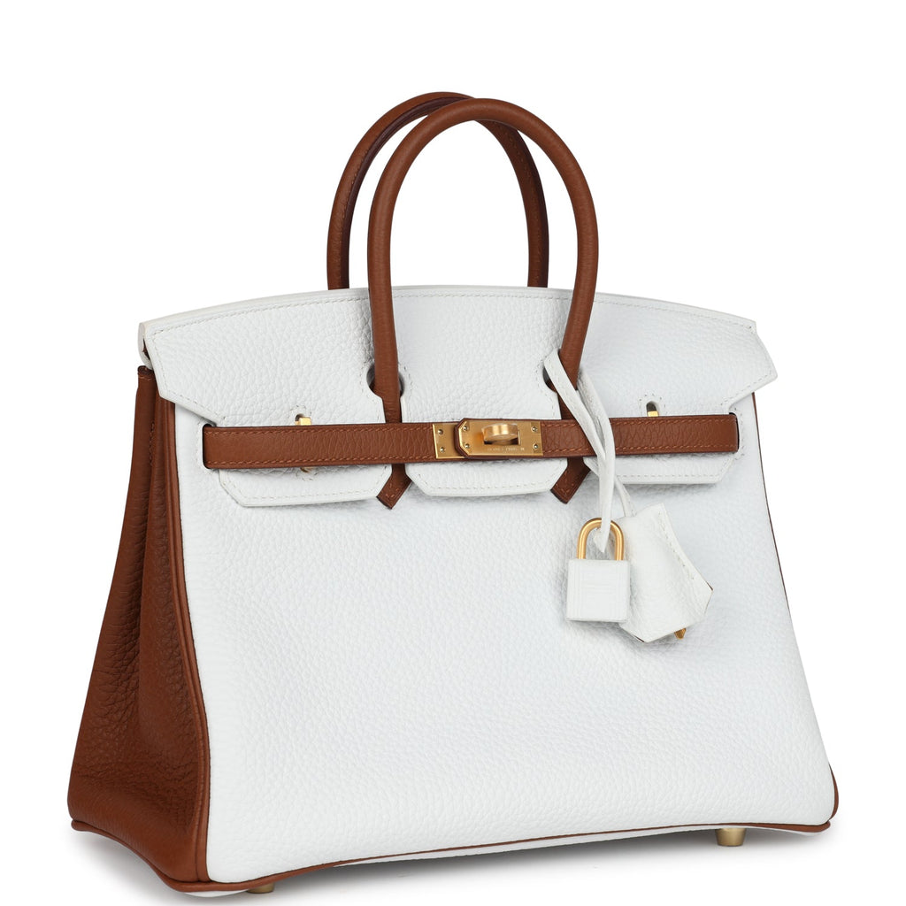 Hermes Special Order (HSS) Birkin 25 White and Gold Clemence Brushed G