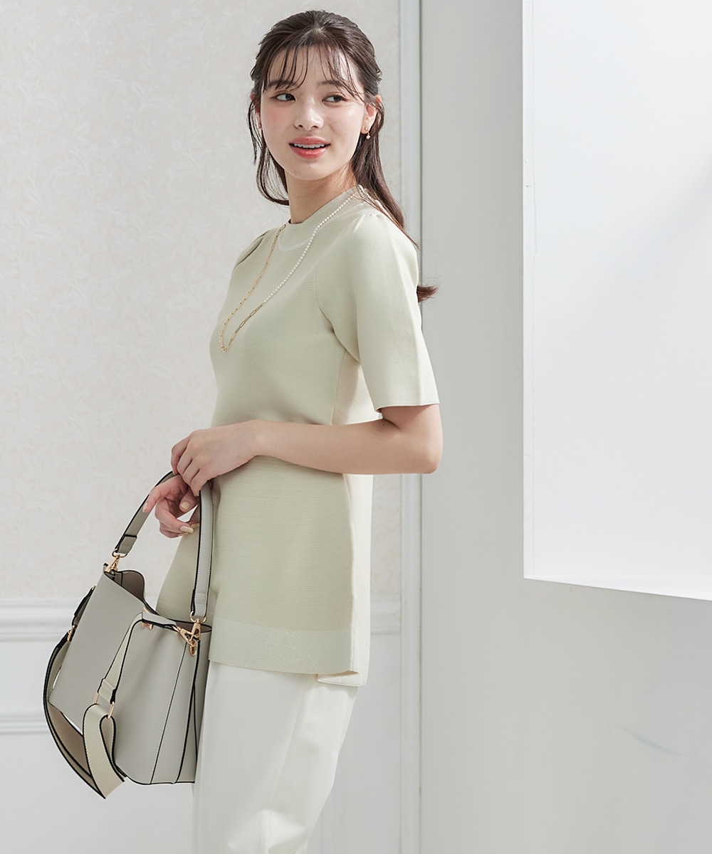SALE】プチハイネック5分袖ペプラムチュニックニットプルオーバー