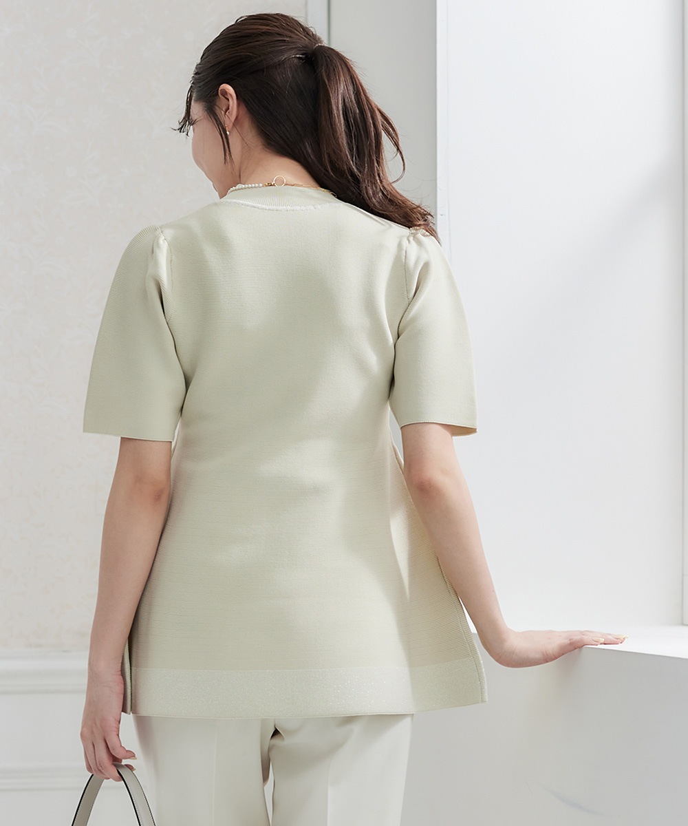 SALE】プチハイネック5分袖ペプラムチュニックニットプルオーバー
