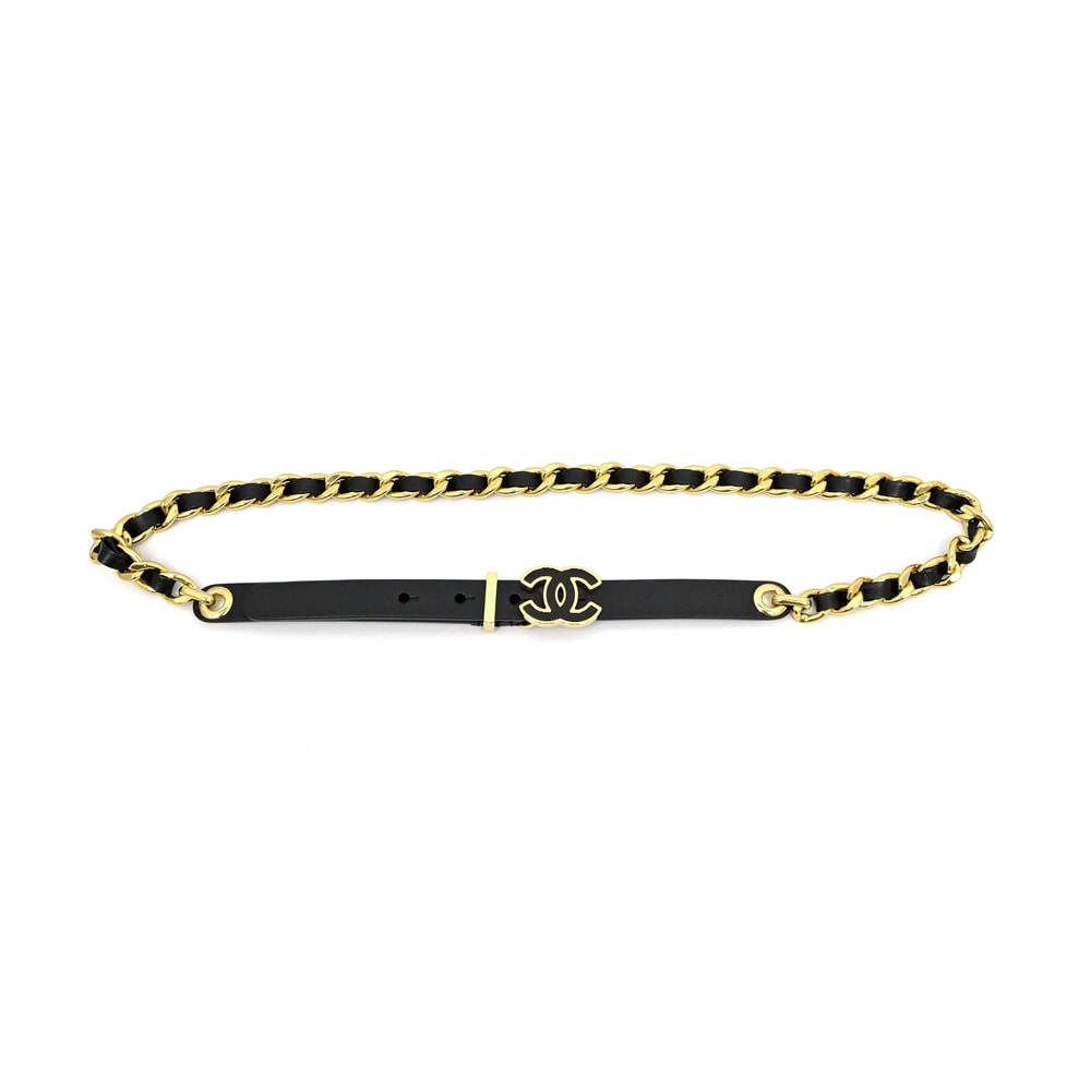 名東】【CHANEL】シャネル チェーンベルト ブラック 黒 ゴールド金具