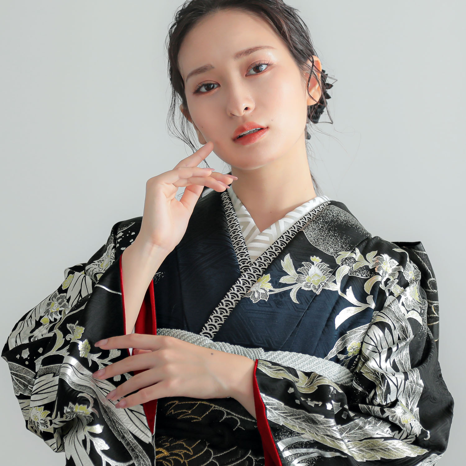 Beautiful Japan ブルー×黒 鳳凰（【振袖・袋帯・長襦袢のセット商品