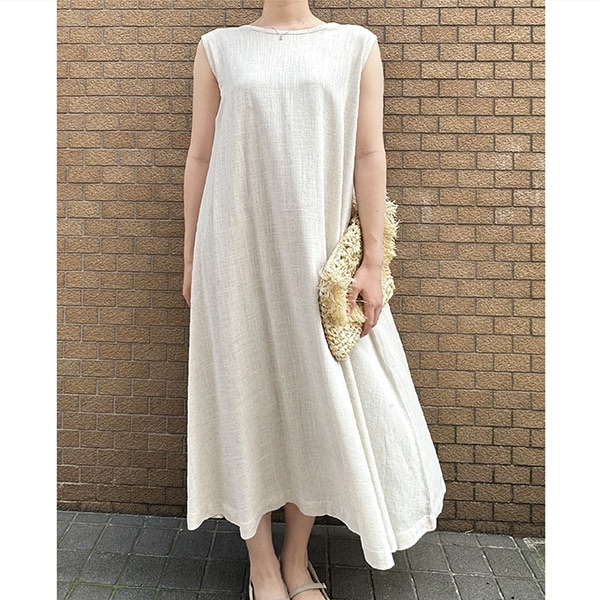 ワンピース 『とろみリネンブレンド 後リボンAラインワンピース