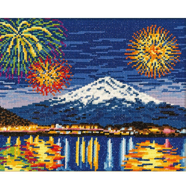 刺しゅうキットセール】 刺しゅうキット 『刺繍キット 冬花火と富士山