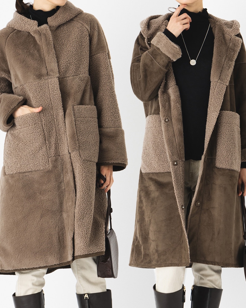 パッチワークリバーシブルフェイクムートンコート | OUTER | 元町