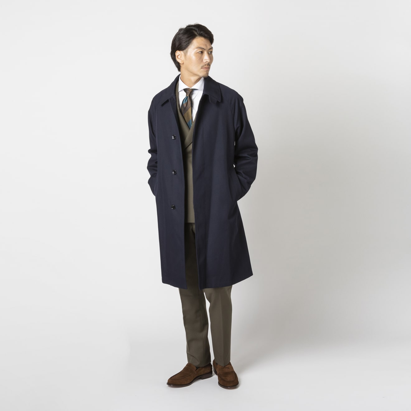 ≪WEB特価≫ベルテッド/ステンカラー/重厚感/ネイビー/無地/コート