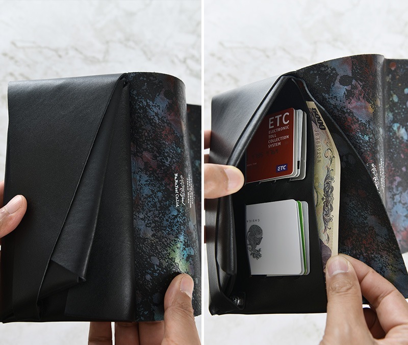 所作 shosa ロングウォレット Aurora Long Wallet ブラック×オーロラ