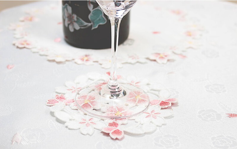 刺繍＆カットワーク コースター 約12cm [SAKURA]｜インテリアレース