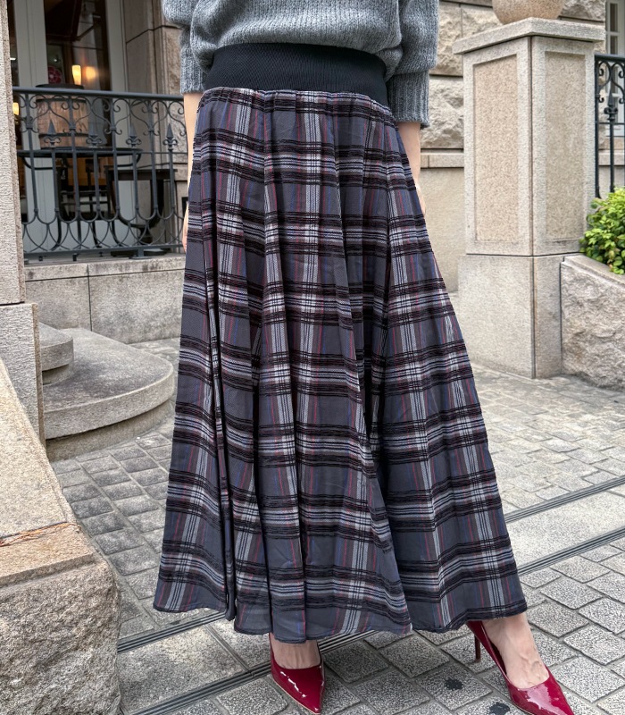 GALENA】チェック柄フレアロングスカート☆70052-2101 | WEAR,スカート