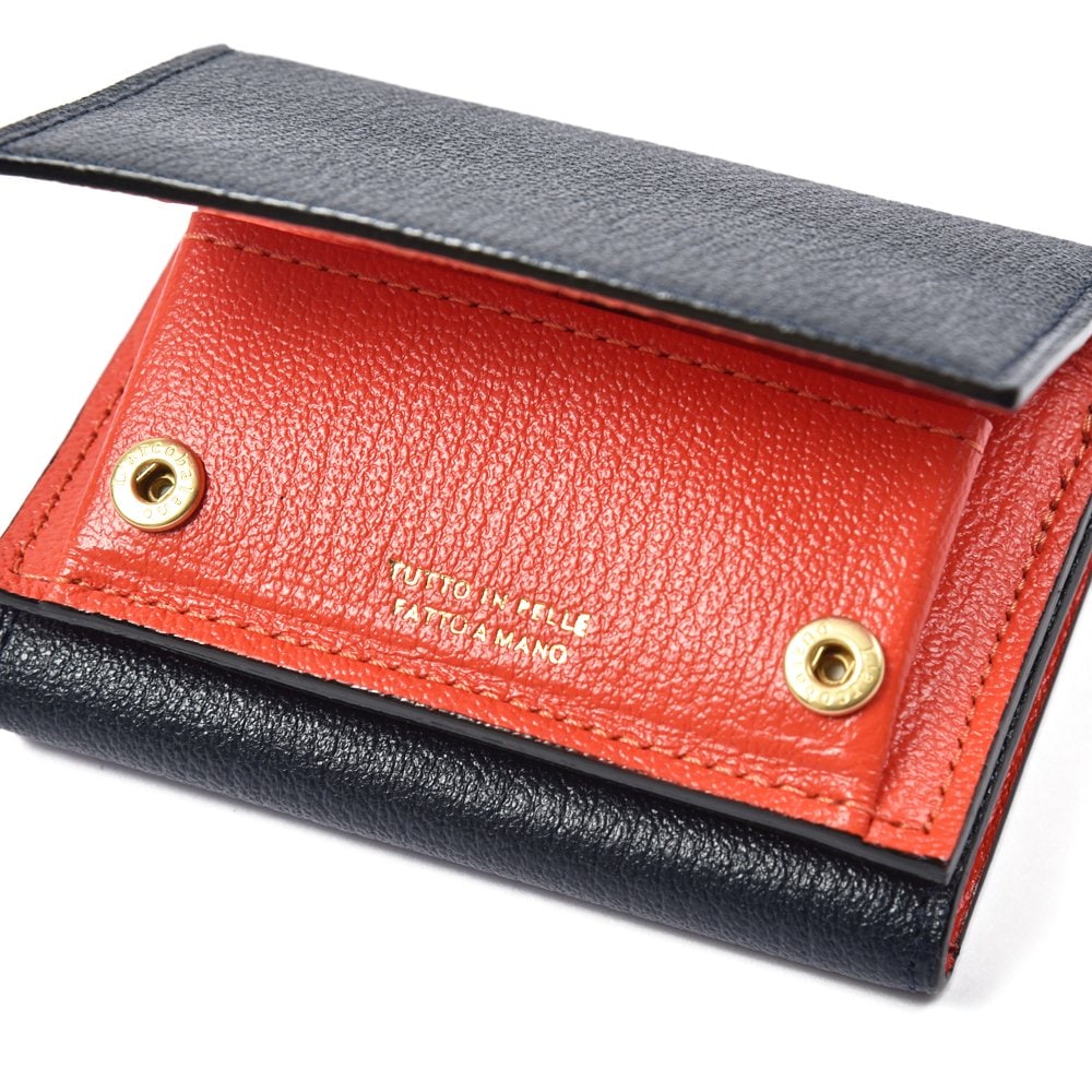 L'arcobaleno ラルコバレーノ 三つ折り ミニウォレット NAVY×ORANGE
