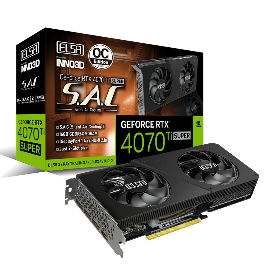 ELSA GeForce RTX 4070 Ti SUPER S.A.C OC オンライン限定 | 2スロット