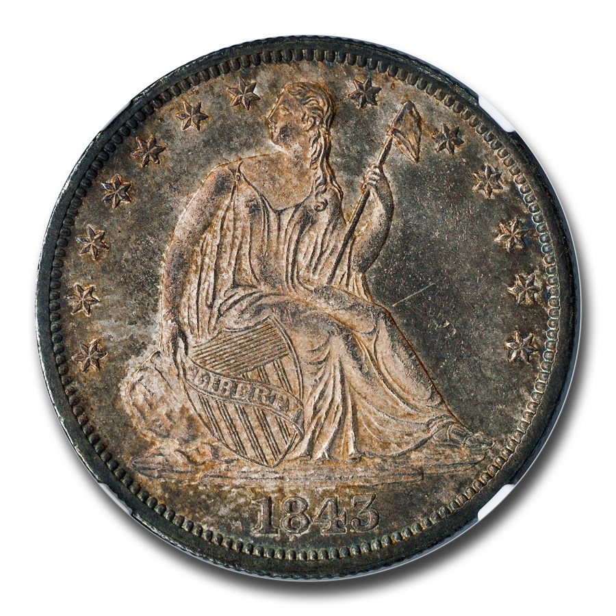1843年 シーテッド リバティ ハーフ ダラー 銀貨 50セント シルバー
