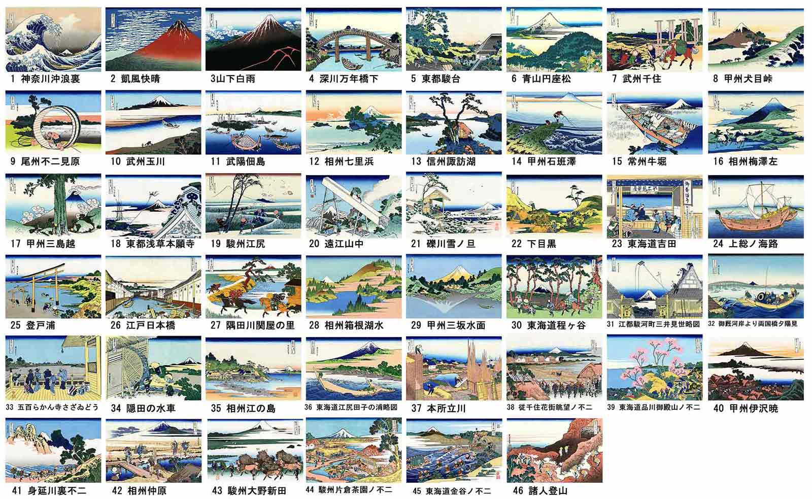 葛飾北斎 冨嶽三十六景 （富嶽三十六景） 四十六図 完全コレクション