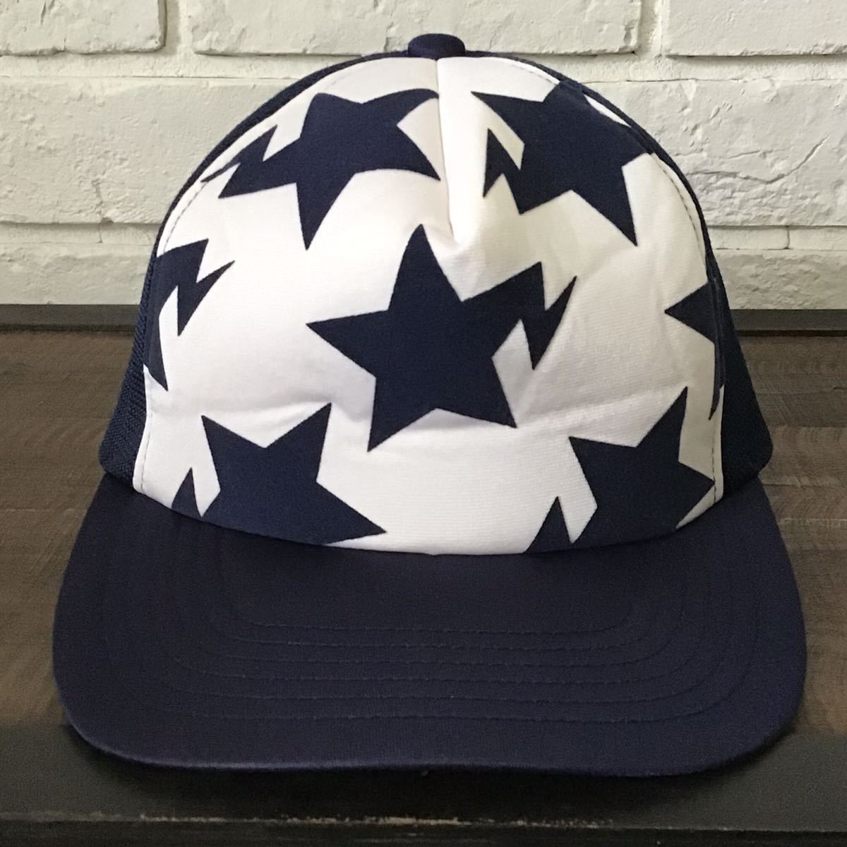 BAPESTA logo メッシュ キャップ navy × white a bathing ape BAPE sta